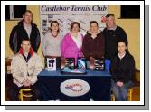 Castlebar Tennis Club Fun Friday sponsored by Fiona Rowland , Rowlands Pharmacy Market Sq Castlebar. Section B Winners & Runners Up Front L-R: Kevin Egan Mens Captain, Bertha Munnelly Lady Captain. Back L-R: Brendan Keane and Nicky Emmett (Runners up), Fiona Rowland (sponsor), Roseann Dietrich and Jerry King (Winners). Photo  Ken Wright Photography 2007. 

