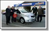 Pictured at Pat Kellys Autopoint  new Toyota Premises Ballinrobe Rd Castlebar (previously McGovern Motors) Paddy Glynn representing Castlebar Credit Union presenting the keys of a Toyota Yaris  5 door Tera to Paul Loftus  Winner of the Spring Members Draw L-R: Paddy Glynn, Paul Loftus, Nathan Loftus, Derek Kelly, Jimmy Murphy (Credit Union) Photo  KWP Studio 094. 