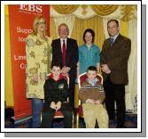 Pictured in the T.F. Royal Hotel & Theatre Castlebar winners of the I.N.T.O. / E.B.S.
Handwriting Competition Category G Front L-R: Conor Byrne (Rathbane N.S. Bofeenaun) Daniel Henry (Tavrane N.S. Kilkelly),  Back L-R: Maire English (Co-ordinator), Jim Higgins (C.E.C. of District IV - I.N.T.O.), Kathleen OHora (teacher Tavrane N.S. Kilkelly), Barney Kiernan (E.B.S.). Photo  Ken Wright Photography 2007. 
