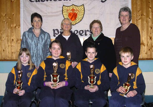 Pictured in Davitt College Castlebar at the Pioneers Table Quiz Winners Snugboro A Team Front L-R: Eilish Moran, Casey Heston, Jack Walsh, Gareth Dunne. Back L-R: Phyllis Neary (Regional Secretary), Angela Gavin (teacher), Teresa Murphy (Regional Treasurer), Mary Neary (President).  Photo  Ken Wright Photography 2008. 