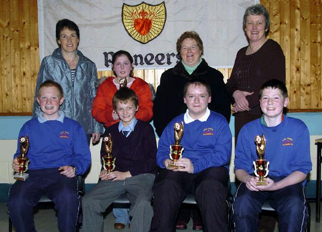 Pictured in Davitt College Castlebar at the Pioneers Table Quiz runners up Ballyheane Team Front L-R: Patrick Burke, Carl Lisibach, Adrian McHugh, Adrian Mullin.  Back L-R: Phyllis Neary (Regional Secretary), Chloe Mullin, Teresa Murphy (Regional Treasurer), Mary Neary (President).  Photo  Ken Wright Photography 2008. 