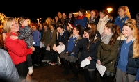 Cllr Noreen Heston, Mayor of Castlebar pictured with choir from St Josephs Secondary School, Castlebar for the official turning on of the Castlebar newly Extended Festive lighting on the Mall Castlebar. Photo: © Michael Donnelly