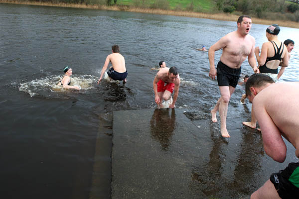 Some of the Brave swimmers who endured the Icy waters of Lough Lannagh Castlebar pictured after their swim on Christmas Day. Photo:  Michael Donnelly