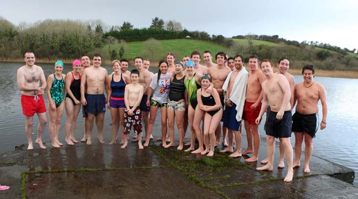 Some of the Brave swimmers who endured the Icy waters of Lough Lannagh Castlebar pictured after their swim on Christmas Day. Photo:  Michael Donnelly