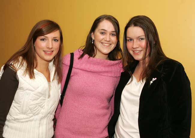 Castlebar ladies pictured at the Des Bishop show in the TF Royal Theatre Castlebar from left: Niamh Moran, Sinead Macken and Caroline Gaughan.  Photo: Michael Donnelly.