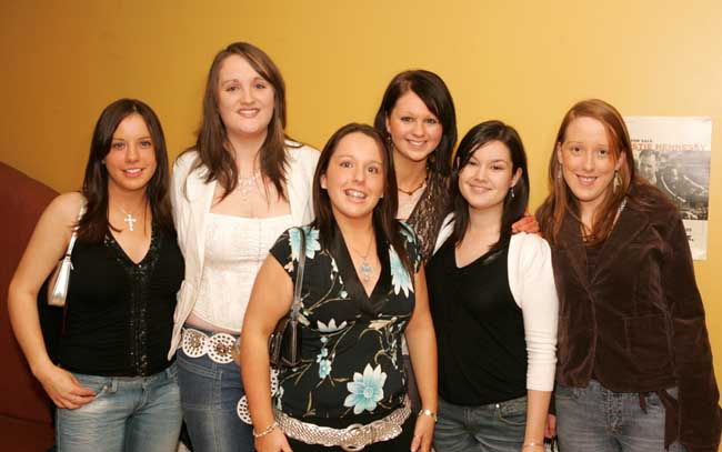 Kiltimagh Ladies pictured at the Des Bishop show in the TF Royal Theatre Castlebar, from left: Shona Muldowney, Rachel O'Brien, Laura Conwell, Claire Murtagh, Claire Joyce  and Fiona Gallagher.  Photo: Michael Donnelly.