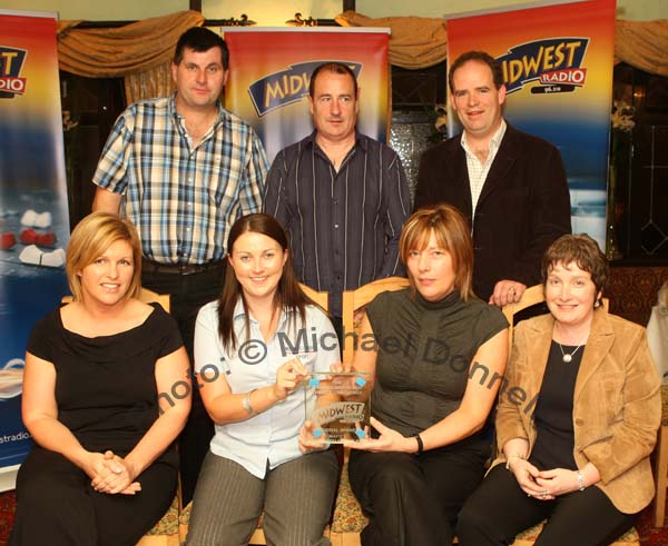 Cuan Ostan, Drum Belmullet were Regional Finalists in the Most Intelligent Pub in Mayo in the Mid West Radio Magnificent 7  Charity Challenge pictured receiving Plagues presented by Angelina Nugent Mid West( Sport), front from left: Rose Walsh, Angelina Nugent, Rose Cormack and Teresa O'Malley Mid West Radio (News); at back: James Cormack, Martin Kilcoyne and Noel Walsh. Missing from photo were Brendan O'Donnell  and Fr Kevin Hegarty. Photo:  Michael Donnelly