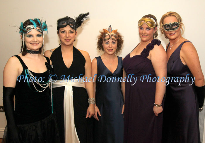 Naomi Deevy, Limerick;  Marie Gallagher, Deborah McAndrew, Castlebar, and Marie Gallagher and Kate Jordan, Crossmolina, pictured  at The Masquerade Ball in the Royal Theatre Castlebar in aid of the Irish Cancer Society and Officially Sponsored by Tia Maria. Photo: © Michael Donnelly Photography