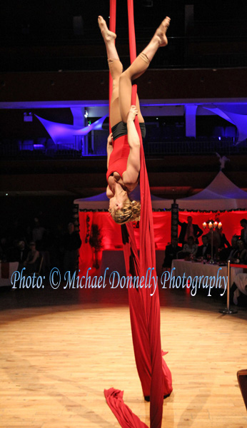 Chloe De Buyl Pisco, Aerialist, Choreographer and Dancer from FLYING DANCE performing at The Masquerade Ball in the Royal Theatre Castlebar in aid of the Irish Cancer Society and Officially Sponsored by Tia Maria. Photo: © Michael Donnelly Photography