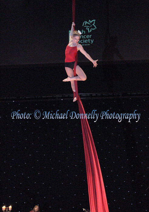 Chloe De Buyl Pisco, Aerialist, Choreographer and Dancer from FLYING DANCE performing at The Masquerade Ball in the Royal Theatre Castlebar in aid of the Irish Cancer Society and Officially Sponsored by Tia Maria. Photo: © Michael Donnelly Photography