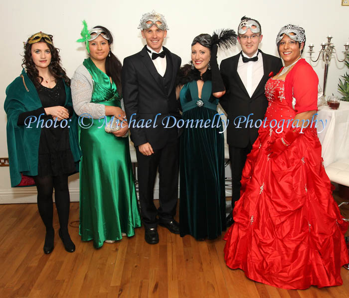 Clare Roche, Tanya McNicholas and Noel McNicholas, Straide, pictured with Emma Kells Drogheda, and Francis and Leila McHale, Knockmore  at The Masquerade Ball in the Royal Theatre Castlebar in aid of the Irish Cancer Society and Officially Sponsored by Tia Maria. Photo: © Michael Donnelly Photography