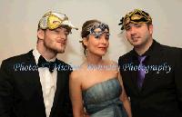 Rossa and Saoirse O'Dowd and John Gilroy, (all Castlebar) pictured  at The Masquerade Ball in the Royal Theatre Castlebar in aid of the Irish Cancer Society and Officially Sponsored by Tia Maria. Photo: © Michael Donnelly Photography