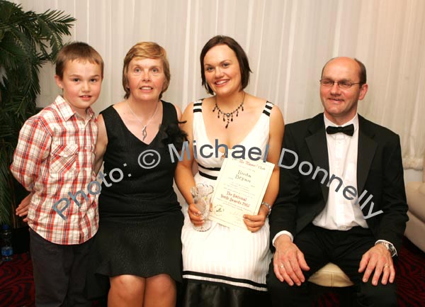 Linda Bryan from Celbridge "No Name Club" was a  finalist in "The National Youth Awards 2007" hosted by the No Name! Club in the TF Royal Theatre, Castlebar, Co Mayo included in photo from left: Michael, Bernie, Linda and Jack Bryan. Photo:  Michael Donnelly 