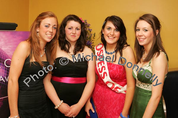 Laura O'Sullivan, Celbridge Co Kildare winner of the Hostess of the Year at the final of "The National Youth Awards 2007" hosted by the No Name! Club in the TF Royal Theatre Castlebar pictured with from left Triona Byrne, Ciara O'Grady, and Fiona McCallion, members of Celbridge No Name Club. Photo:  Michael Donnelly