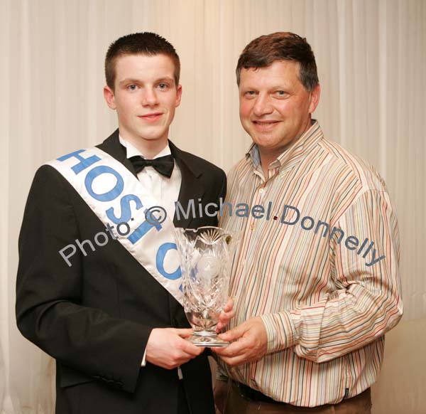 Patrick Burke, Claremorris winner of the Host of the Year pictured with John O'Mahony, Manager Mayo Senior Football team at the "The National Youth Awards 2007" which were held in the TF Royal Theatre Castlebar. Photo:  Michael Donnelly 