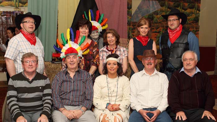 Pictured at the Castlebar Rotary President's  (Caroline Costello) "Wild West Party night" 2010  in  Breaffy House Resort, Castlebar, from left: Fr John Kilycone, Regional Director of SMA Fathers South Africa; Jack Cunningham, District Governor Nominee Rotary International (Ireland); Caroline Costello, President Castlebar Rotary;  Joseph Martin, President, Sligo Rotary Club; Fr Michael Brady SMA Fathers, South Africa; At back Myles Gilvarry, incoming President Castlebar Rotary; Maisie Cunningham, Salthill; Andrea Martin, Sligo, Anna Maria Gilvarry and Padraic Costello, Breaffy.; The night was a fundraiser in aid of South African Children's Projects in areas of South Africa where Fr John and Fr Michael work.   Also  benefiting from the night was St Patrick's Boys NS Health Project, Castlebar.Photo: © Michael Donnelly
