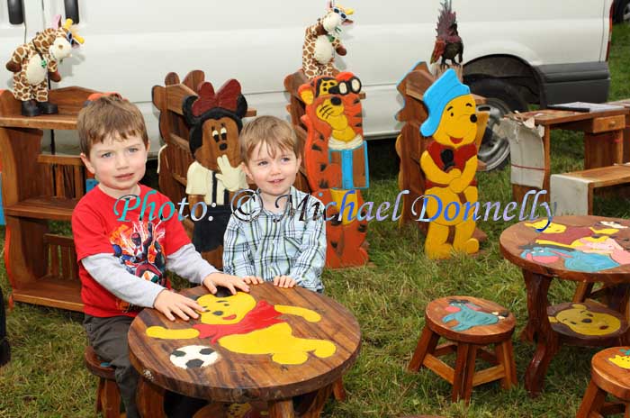 Conor and Andrew Gallagher, Killala pictured at Bonniconlon 61st Agricultural Show and Gymkhana at "Wonderful Wood Creations" stand of Jason Costello Knock and Barry Costello,  Raheny. Photo: © Michael Donnelly