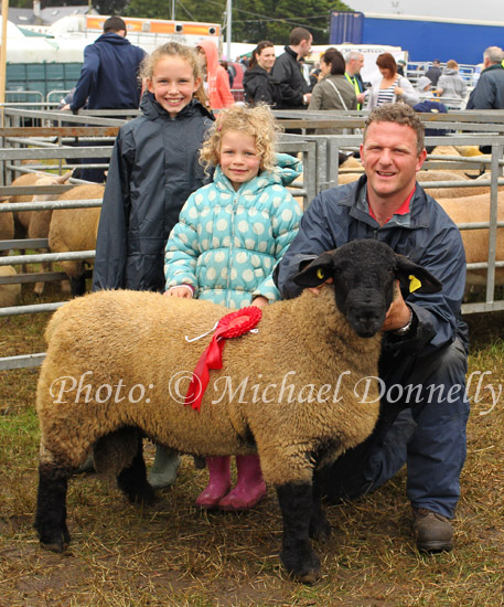 Emma and Joanne and Aidan Loftus Crossmolina, pictured  with their Prizewinning Pedigree Suffolk Ram Lamb at Bonniconlon 61st Agricultural Show and Gymkhana. Photo: © Michael Donnelly