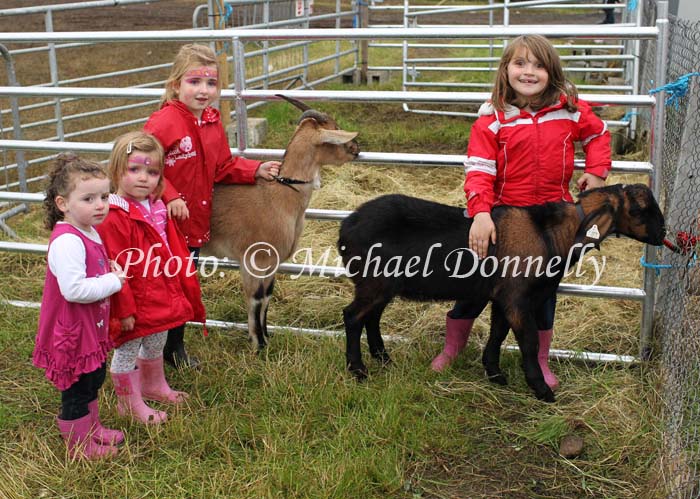 Keeping the goats company at the end of the day at the Bonniconlon 61st Agricultural Show and Gymkhana, from left: Shauna Igoe, Bonniconlon, Erin and Megan O'Boyle, Bangor Erris  and Emma Greavy Bonniconlon . Photo: © Michael Donnelly
