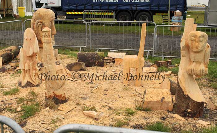 Finished Carvings by Chainsaw at the official opening of Bonniconlon 61st Agricultural Show and Gymkhana. Photo: © Michael Donnelly
