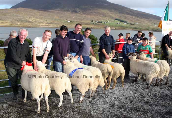 John and Edward Fadian had best Pen of 2 Crossbred Ewes (Open) at the 21st Achill Sheep Show (Taispentas Caorach Acla 2007) at Pattens Bar, Derreens Achill. 2nd was Padraic Lydon Newport assisted by Pat Chambers; 3rd John Dyra  Newport and James Ryder; and 4th  Sean and Lee Mooney. Photo:  Michael Donnelly