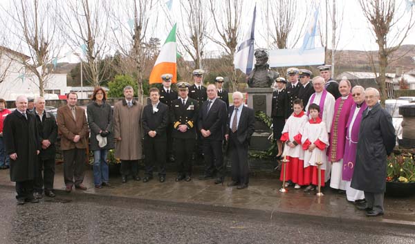 Pictured at the commemorations in Foxford Co Mayo Ireland to mark the 150th Anniversary of the death of Admiral William Brown, who was born in Foxford in 1777, Admiral Brown Scciety Foxford,  included in photo are Public and Naval representatives Members of the Foxford Clergy and members of Foxford Admiral Brown Society. Photo Michael Donnelly