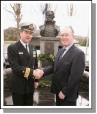 Commander Mark Mellett, Irish Naval Sevice, is pictured with Councillor Joe Mellett, MCC at the commemorations in Foxford Co Mayo Ireland to mark the 150th Anniversary of the death of Admiral William Brown, who was born in Foxford in 1777. Photo Michael Donnelly