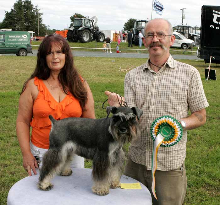 Stephen Loughney, Ballina with Phil Champion Dog (Miniature Schnauzer) at the 88th Claremorris Agricultural Show, included on left is Marie Mullen, Roscommon, (judge). Photo:  Michael Donnelly