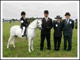 Richard Grimes on Bubbles was runner up in the U-10 Lead Rein Class led by Liam Grimes Enniscrone, at the 88th Claremorris Agricultural Show included in photo are  Mary Dooner and Michael (Judges). Photo:  Michael Donnelly 