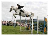 Damien Griffin, Ahascragh Ballinasloe on Lissyegan Clover Diamond clears the huge 6ft 10 inch  jump to win the high jump competition at the 88th Claremorris Agricultural show. Photo: Michael Donnelly