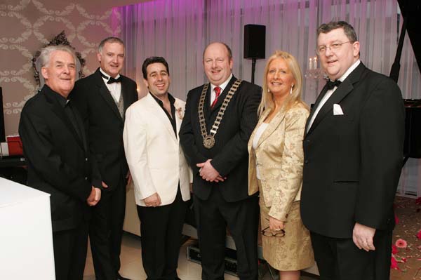 Pictured at the official opening of Days Hotel "The Harlequin", Castlebar, from left: Canon Paddy Curran, P.P. Castlebar, who performed the Blessing; Des Hynes, Manager Days "Harlequin Hotel" Castlebar; Peter Kelly, aka Franc, event co-ordinator; Brendan Henaghan, Mayor Castlebar Town Council  and Mary and Pat Jennings TF Royal Hotel and Theatre, Castlebar. Photo:  Michael Donnelly