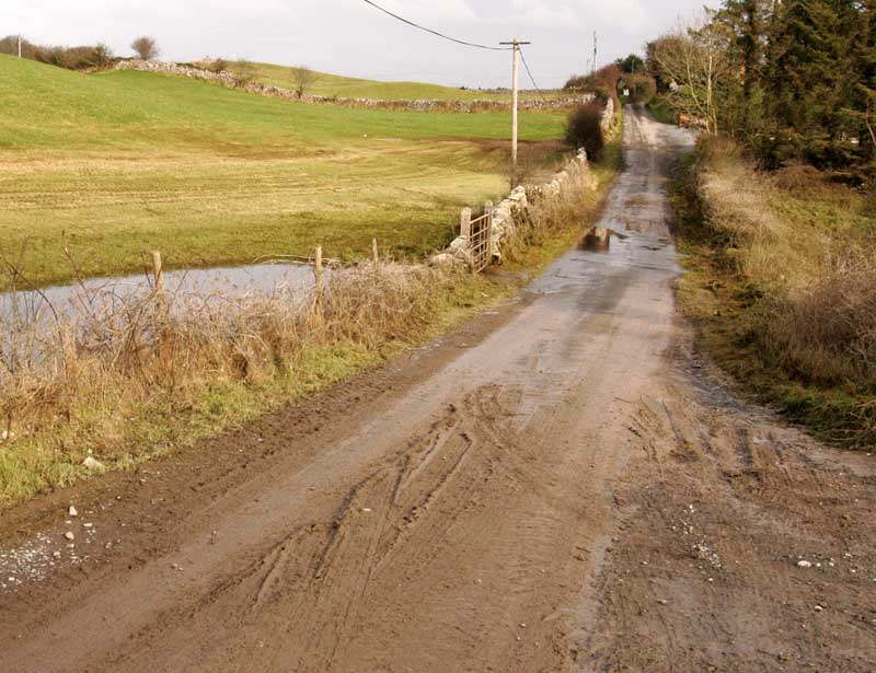 Road open to traffic after 70 days flooding at Ballinacarra, Kilmaine Co Mayo. Photo taken 20th Feb 07 the first day road is passable. Photo:  Michael Donnelly