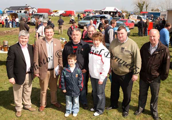 Pictured at the 2009 Mayo County Ploughing Championships at Claremorris from left: Michael Burke, Ballinrobe; Deputy John O'Mahony, Michael Waldron. Brendan Gavin, Roseanne Waldron, Cllr Tom Connolly and Peter Murphy Shrule, at front is Adam Flynn. Photo:  Michael Donnelly