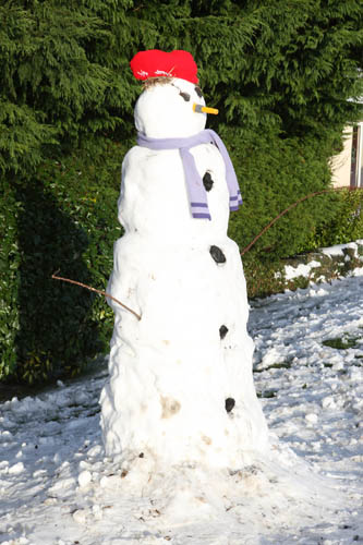 Snowman on roadside near Halfway House Islandeady (waits for a lift to Castlebar where the snow was much heavier) on Friday last. Photo:  Michael Donnelly