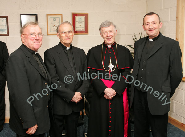 Pictured at the official opening and blessing of CBE's new Head Office and Research and Development Centre IDA Business Park Claremorris, from left: Mgr Dermot Moloney PP, VG,Crossboyne; Mgr Cathal Brennan, Archbishop Michael Neary, and Monsignor Joe Quinn, PP Knock. Photo:  Michael Donnelly