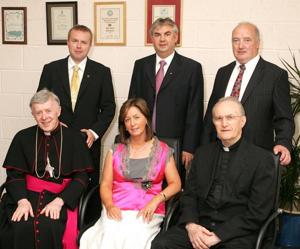 Pictured at the official opening, blessing and Mass of Thanksgiving of CBE's new Head Office and Research and Development Centre, IDA Business Park Claremorris, at back from left: David Keane of Watch Tower Designs, Claremorris; Gerry Concannon, CEO of CBE and Group Director; Pat  Daly, Building Contractor; At Front: Archbishop of Tuam Most Rev. Dr Michael Neary, D.D.; Catherine Concannon, CBE Group Director and Monsignor Cathal Brennan, Portland Oregon USA. Photo:  Michael Donnelly