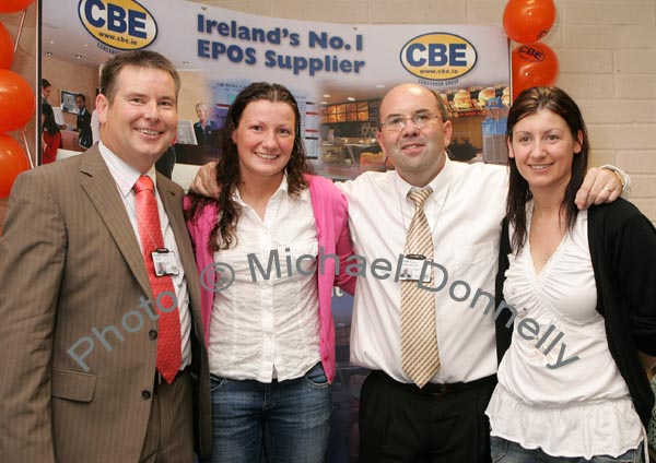 Marcella and Christina Heffernan of the Mayo ladies Senior Football team pictured just after training with Seamus Murray Financial Controller CBE  and Sean Kenna Director of CBE at the official opening of CBE's new Head Office and Research and Development Centre IDA Business Park Claremorris. Photo:  Michael Donnelly