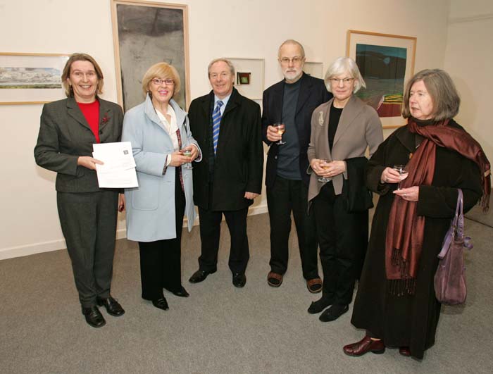 Pictured in the Linenhall Arts Centre Castlebar, at the official opening of "Ballinglen the First 15 years", An exhibition of 25 works from the Collection of Ballinglen Arts Foundation, selected by Linenhall Arts Centre Chairman Eamon Smith, included in photo from left: Marie Farrell, Director Linenhall Arts Centre; Pauline O'Donovan Director Ballinglen Arts Foundation, Ballycastle; Deputy Michael Ring, T.D.; Peter Maxwell and Margo Dolan, Founding Directors of Ballinglen Arts Foundation and Kitty O'Malley. Photo:  Michael Donnelly