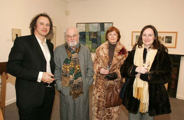 Pictured at the official opening in the Linenhall Arts Centre, Castlebar of "Ballinglen - the First 15 years", An exhibition of 25 works from the Collection of Ballinglen Arts Foundation, selected by Linenhall Arts Centre Chairman Eamon Smith, included in photo from left: Fionntan Gogarty, Michael and Deirdre Mullen Castlebar and Siobhan Sexton. Photo:  Michael Donnelly