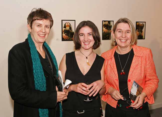 Pictured at the official opening of the Exhibition "Reclaiming the Serpent" by Caroline Hopkins Castlebar in the Linenhall Art Centre Castlebar, from left: Vivienne Dick, Film maker and Lecturer who performed the offical opening, Caroline Hopkins, Artist and Marie Farrell, Director Linenhall Art Centre. © Photo: Michael Donnelly.