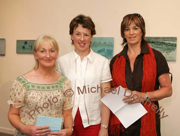 Pictured at the official opening of "Empire of Light" an exhibition of paintings by Chris Banahan, in the Linenhall Arts Centre Castlebar, from left: Angela Gavin, Edel McCool and Myra Carney, Castlebar. Photo:  Michael Donnelly