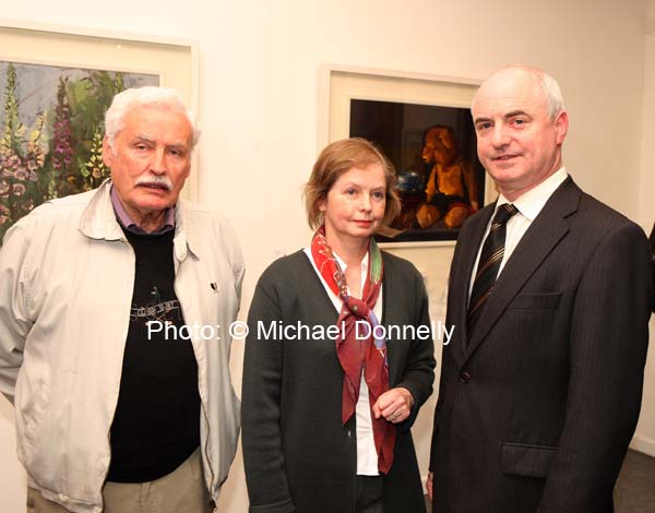 Cllr Johnny Mee Castlebar pictured with Catherine and Peter Hynes Foxford at the official opening of "Discovered Moments" an exhibition of recents works by Deirdre Walsh in the Linenhall Arts Centre Castlebar. The official opening was performed by Author Michael Mullen, Castlebar and continues until 1st November. Photo:  Michael Donnelly