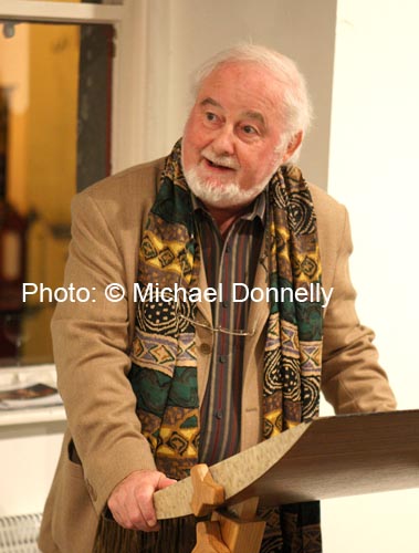  Michael Mullen Castlebar performing the official opening of "Discovered Moments" an exhibition of recents works by Deirdre Walsh in the Linenhall Arts Centre Castlebar. Photo:  Michael Donnelly
