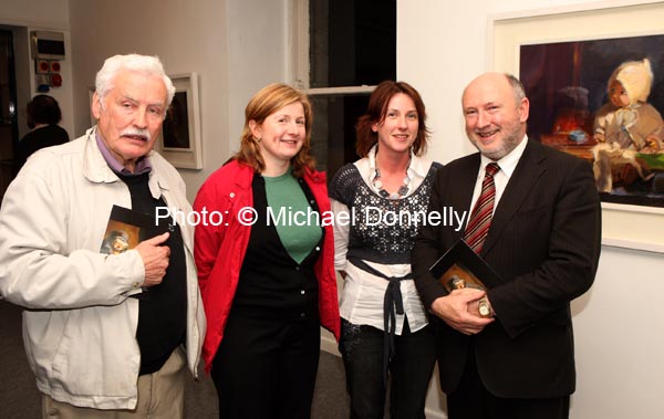 Pictured at the official opening of "Discovered Moments" an exhibition of recents works by Deirdre Walsh in the Linenhall Arts Centre Castlebar, from left: Cllr Johnny Mee, Fiona Rowland, Siobhan Quinn and Cllr Michael Kilcoyne. The official opening was performed by Castlebar Author Michael Mullen. Photo:  Michael Donnelly