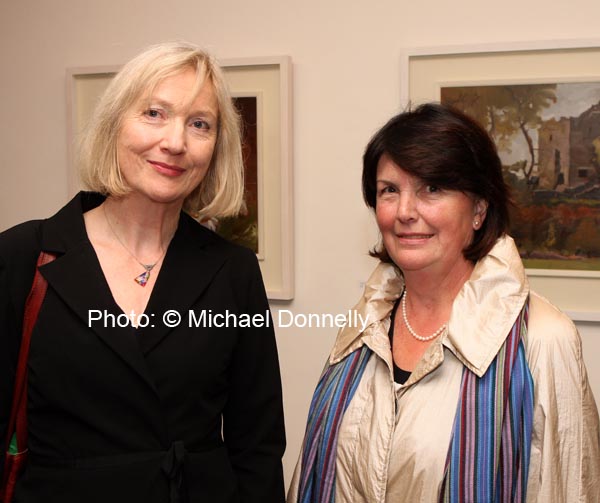 Pictured at the official opening of "Discovered Moments" an exhibition of recents works by Deirdre Walsh in the Linenhall Arts Centre Castlebar, from left: Veronica Bolay, Westport and Anne Horkan Castlebar. The official opening was performed by Castlebar Author Michael Mullen. Photo:  Michael Donnelly