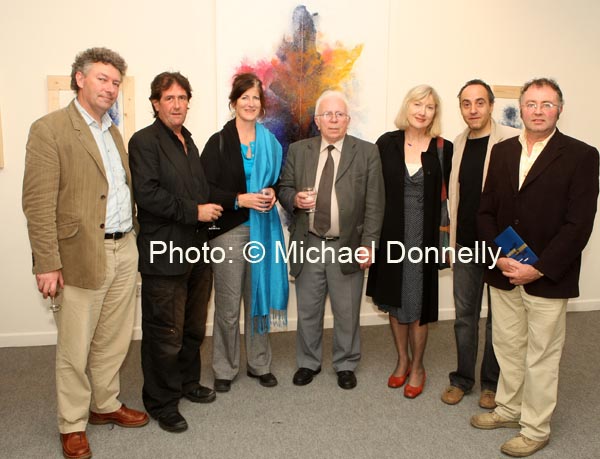 Pictured at the official opening of "Learning to Fly" an exhibition of work by Fabrizio Simeoni in the Linenhall Arts Centre, Castlebar, from left: Ger Reidy, Westport; Dermot Seymour, Alice Maher, Tipperary, Sean  Heala; Veronica Bolay, Fabrizio Simeoni, Artist; and Michael Larkin. Photo:  Michael Donnelly