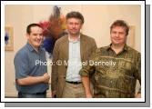 Pictured at the official opening of "Learning to Fly"  an exhibition of work by Fabrizio Simeoni in the Linenhall Arts Centre, Castlebar, from left: Oisin Herraghty, Linenhall Arts Centre; Ger Reidy Westport and Ian Wieczorek,  Linenhall Arts Centre. Photo:  Michael Donnelly