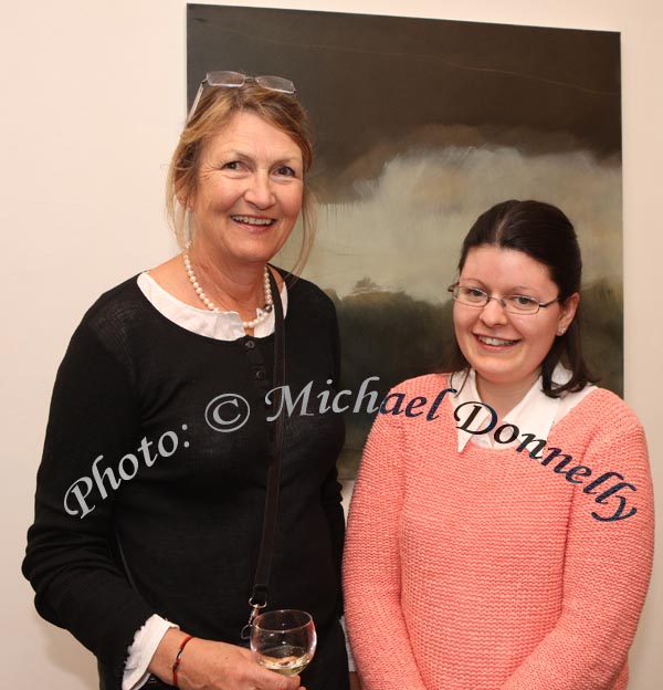 Dympna Beggs (Dublin) and Jane Gaffney, Castlebar, pictured at the official opening of "Soft Day, Thank God" an exhibition of recent paintings by Leah Begg in the Linenhall Arts Centre, Castlebar The exhibition continues until Sat 30th May. Photo:  Michael Donnelly