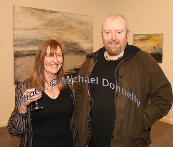 Susan Gilmartin, Sligo and John Thornton, Ballintubber/ Westport pictured at the Linenhall Arts Centre, Castlebar at the opening of an exhibition of recent paintings by Michael McSwiney (Courtmacsharry West Cork). Photo:  Michael Donnelly