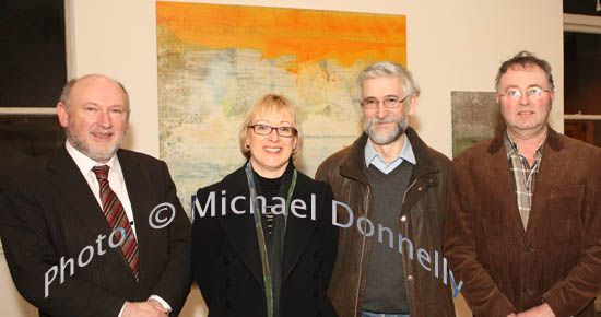 Pictured at the official opening of the exhibition of recent paintings by Michael McSwiney (Courtmacsharry West Cork), at the Linenhall Arts Centre, Castlebar, from left: Cllr Michael Kilcoyne, Regina and Martin McGarrigle, Castlebar and Michael Larkin, Ballyheane. The exhibition continues until 28 February. Photo:  Michael Donnelly